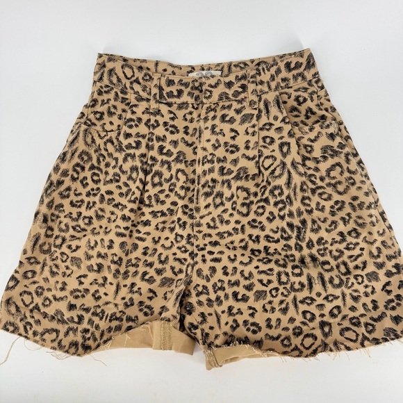 Free People Pants - We the Free Leopard Print High Rise Brown Denim Shorts